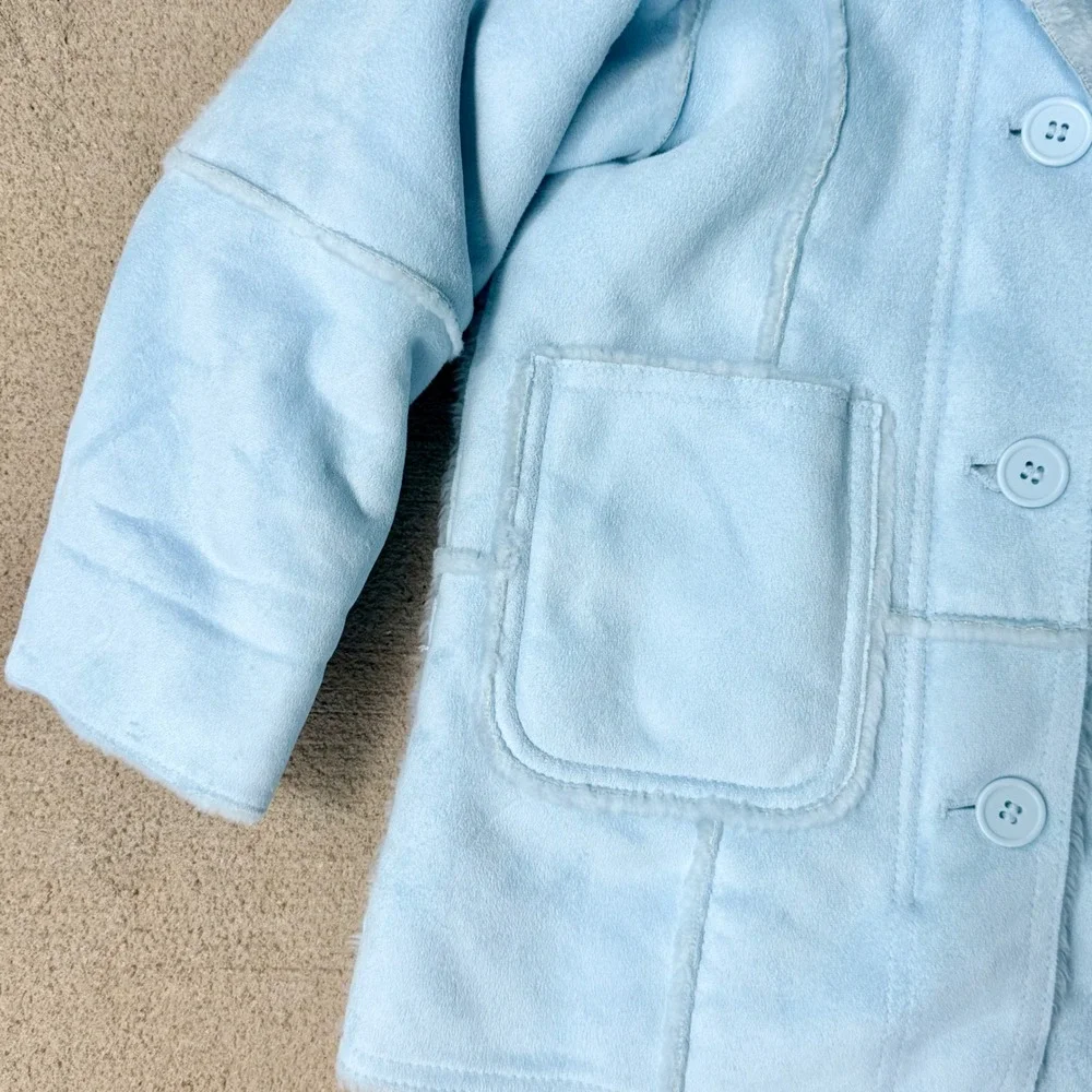 H&M Kids Light Blue Faux Shearling Fur Lined Coat Jacket 1.5-2Y